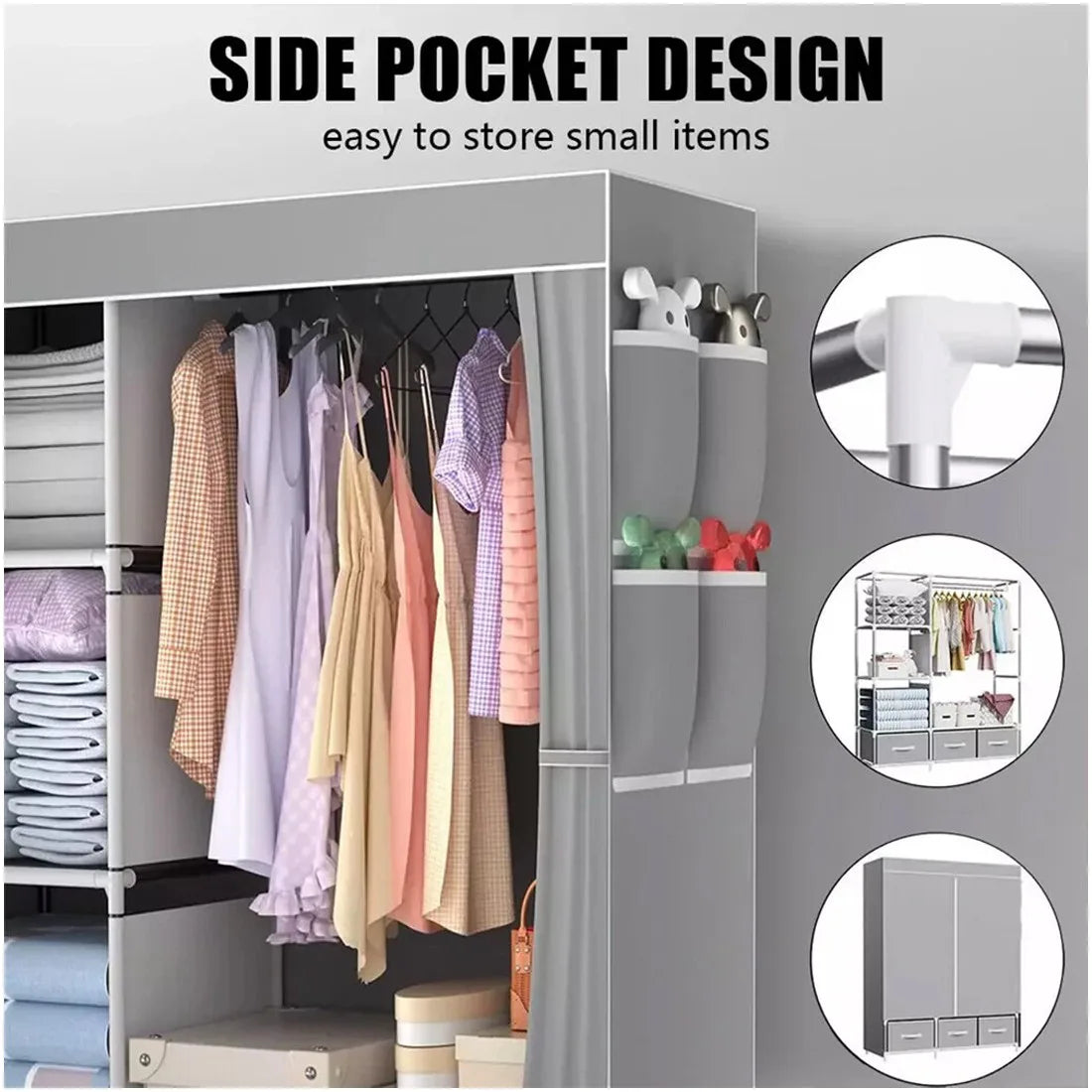 Large Fabric Canvas Wardrobe with Clothes Hanging Rail Shelving Storage Closet