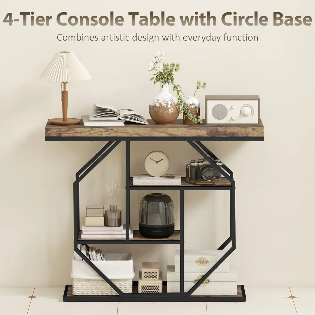 HOMCOM 4-Tier Industrial Console Table - Rustic Brown