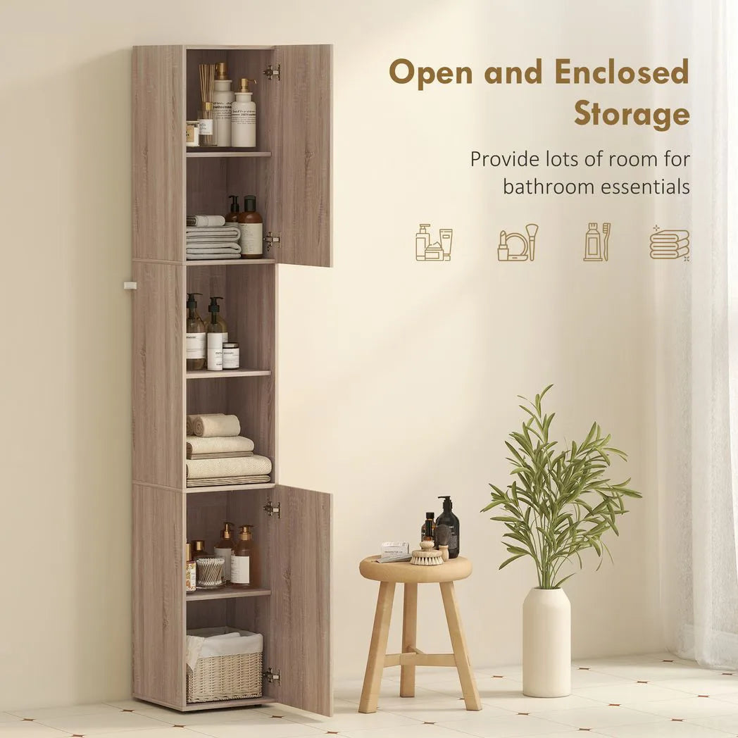 HOMCOM 6-Tier Tall Bathroom Cabinet - Natural