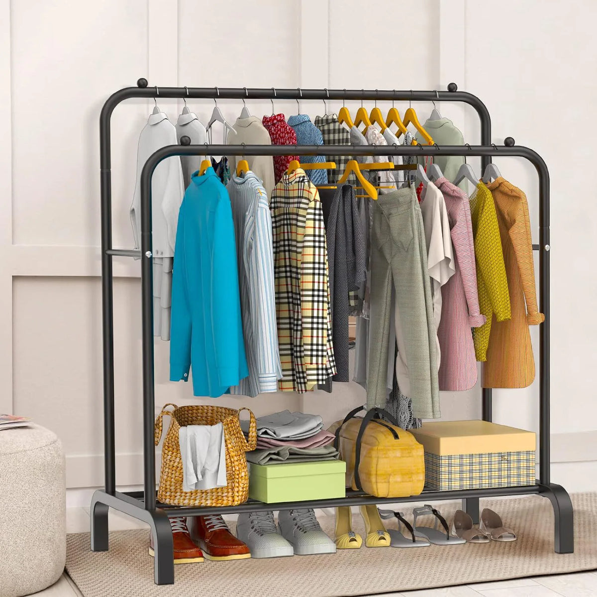 Heavy Duty Double Clothes Rail Hanging Rack Garment Display Stand Shoes Storage