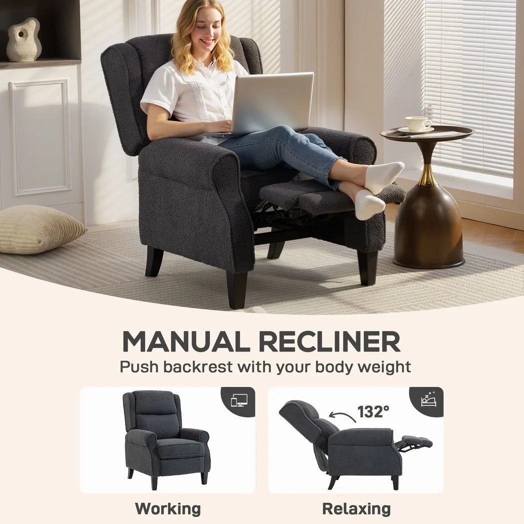 HOMCOM 132° Recliner Armchair, with Extended Footrest - Dark Grey
