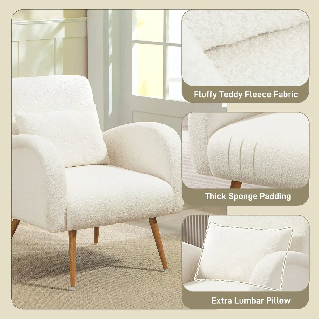 HOMCOM Teddy Fleece Accent Chair - Cream White