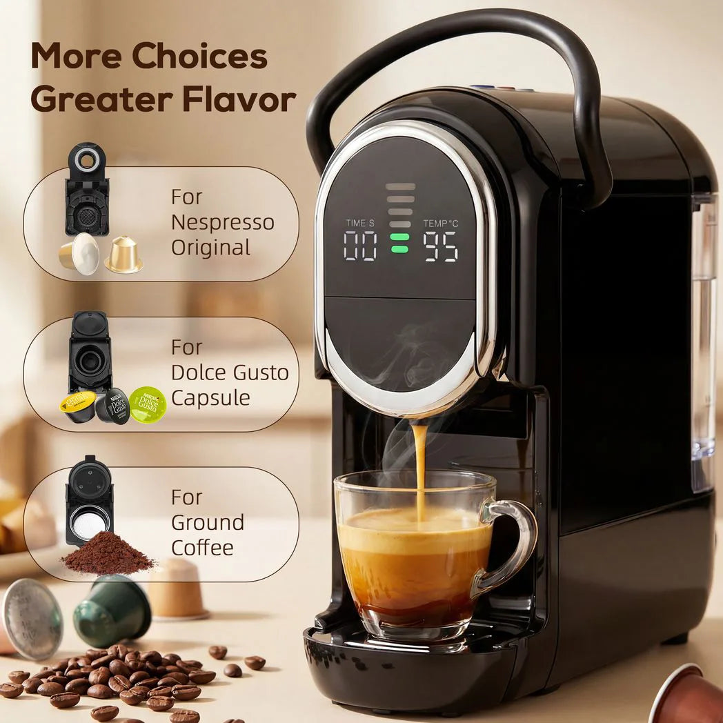 HOMCOM Pod Coffee Machine for Nespresso, Dolce Gusto Capsule & Ground Coffee, Small Semi Automatic Coffee Maker, 19 Bar, 0.6L