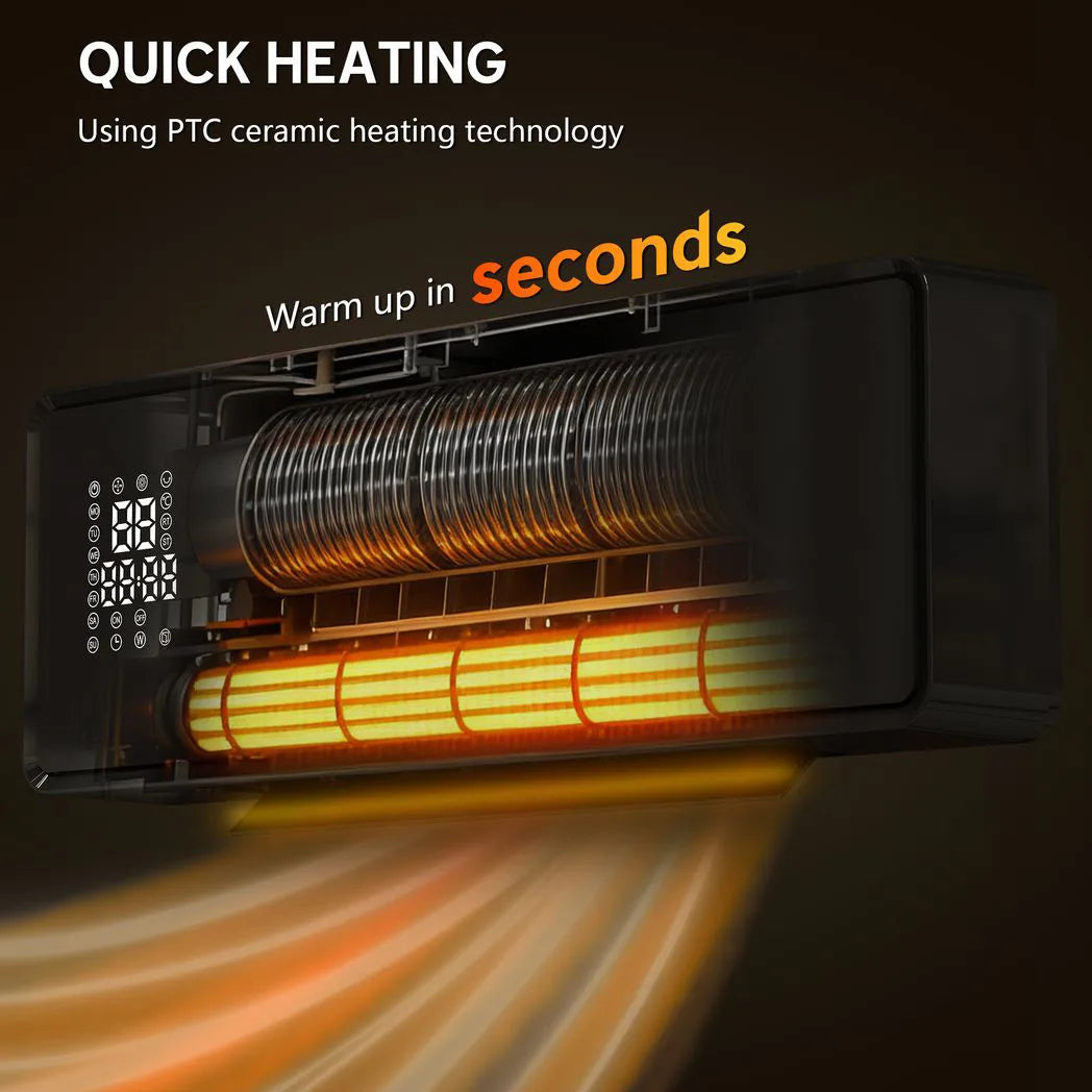 HOMCOM 2000W Ceramic Electric Heater with Fan, Adjustable Thermostat, Wall Mounted - Black