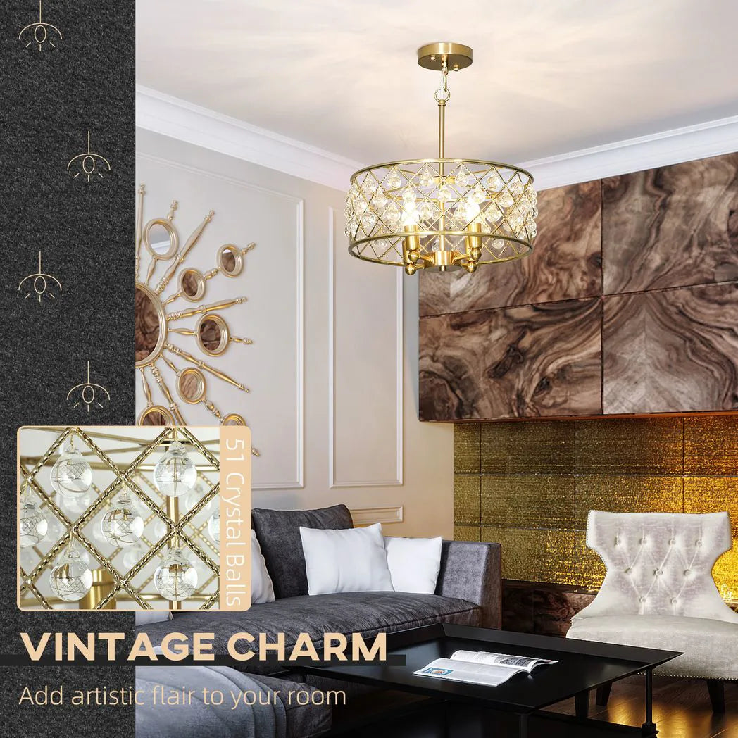 HOMCOM 51 Crystallite Four-Bulb Chandelier - Gold-Tone