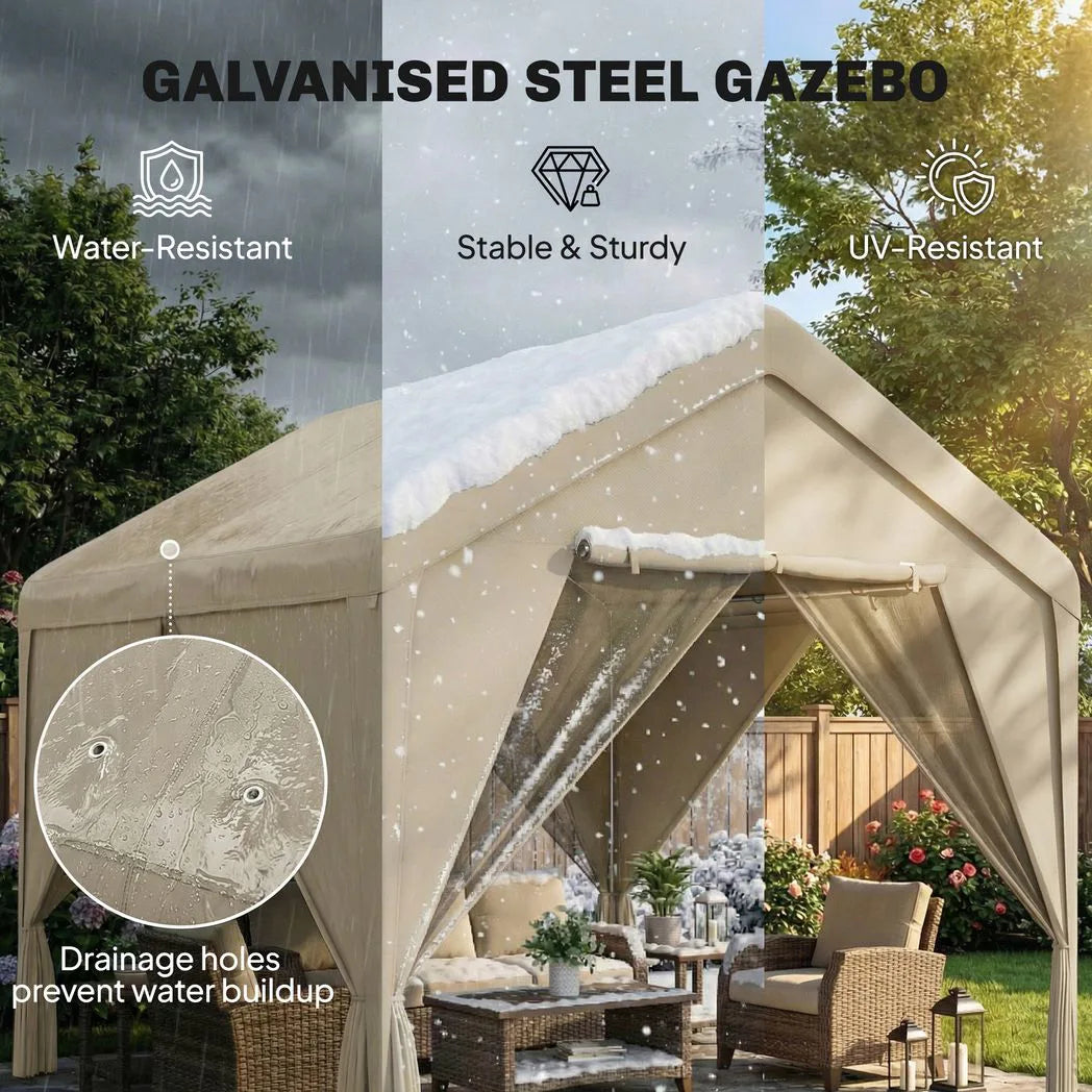 Outsunny 3 x 3 m Patio Gazebo with Netting & Curtains, Outdoor Canopy Shelter with Galvanised Steel Frame, Khaki