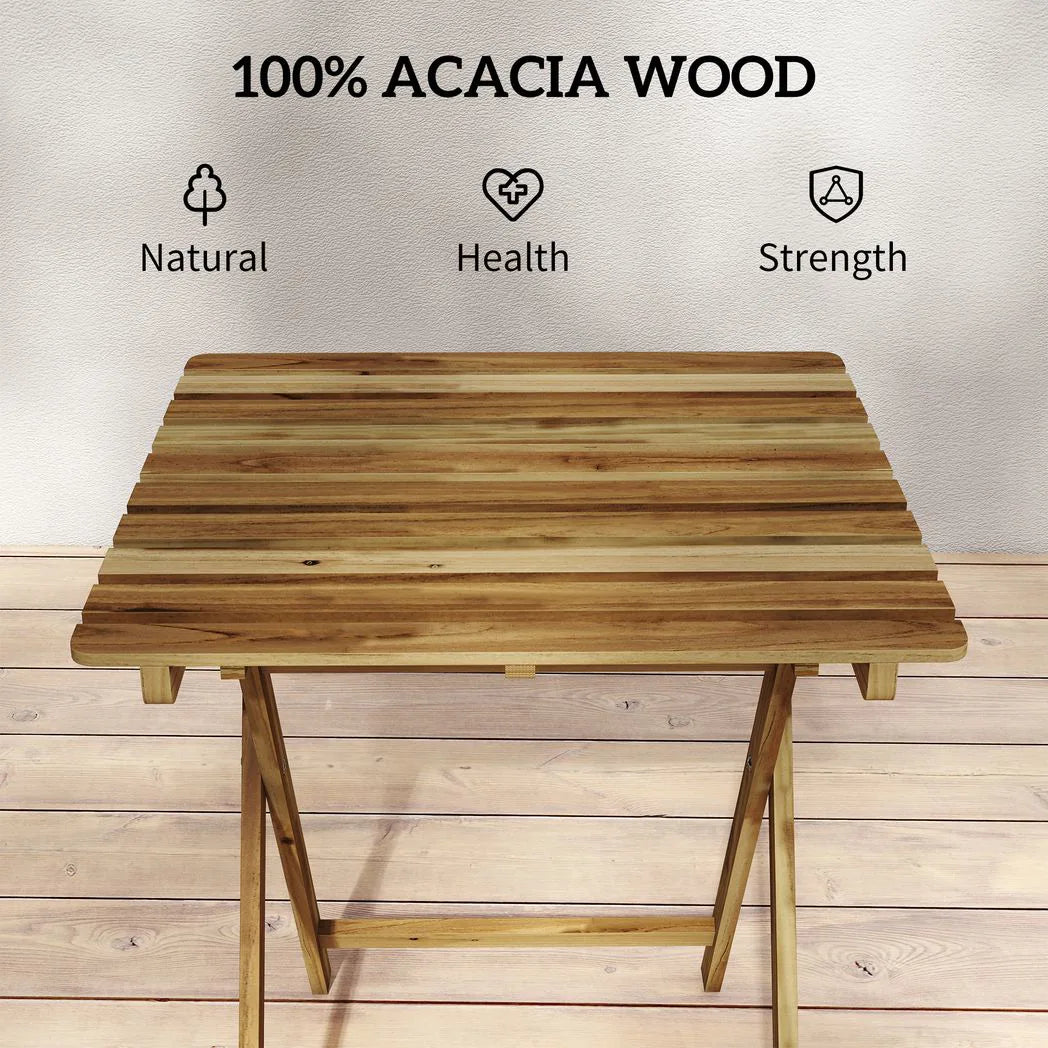 Outsunny Outdoor Coffee Table Foldable Wooden Garden Table for Patio Balcony Natural Wood