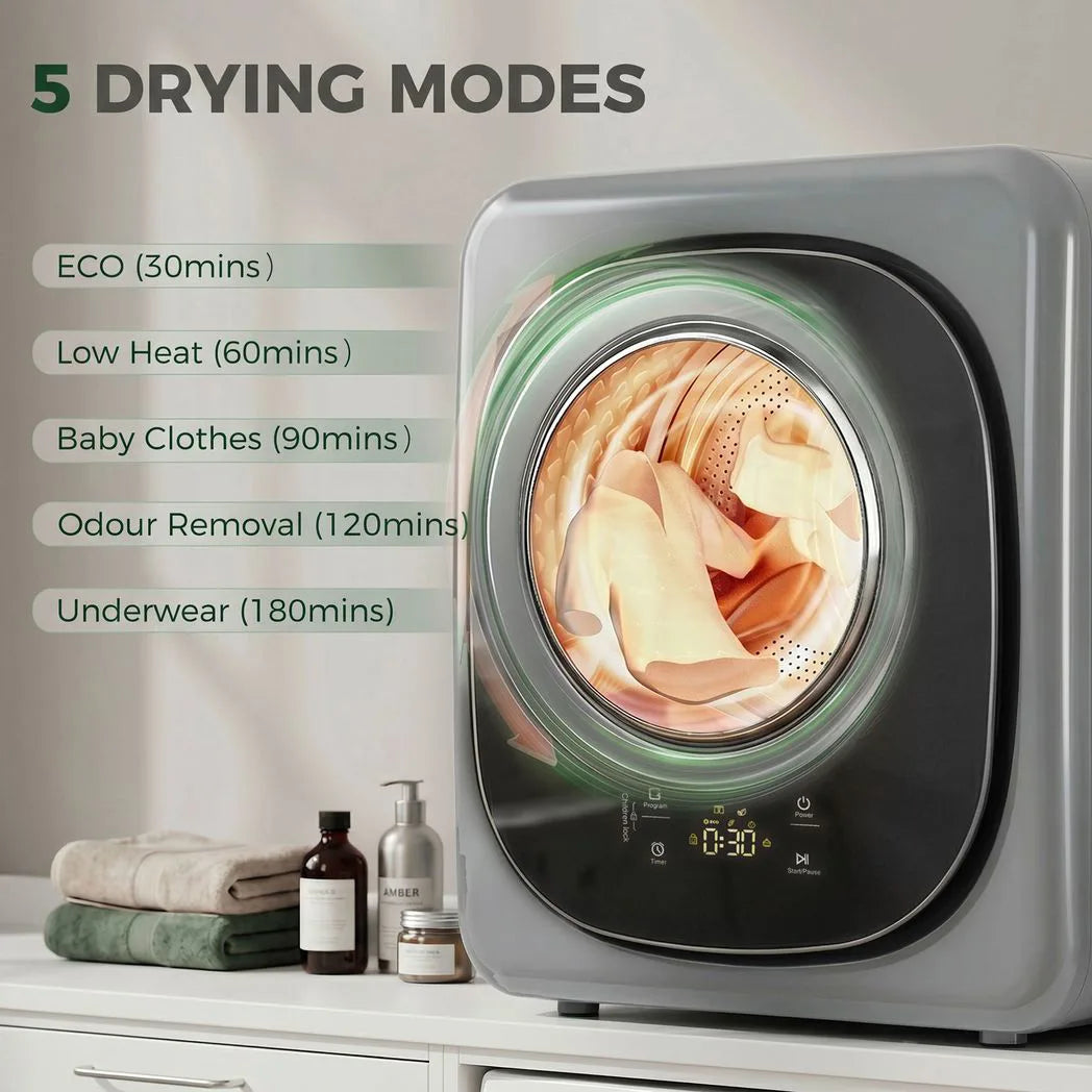 HOMCOM 4kg Vented Tumble Dryer with 5 Drying Mode, 800W Compact Freestanding Front Tumble Dryer, Silver