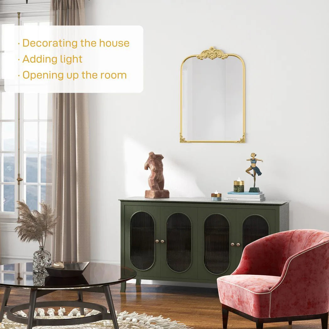 HOMCOM Wall Mirror, Decorative Baroque Mirror with Metal Frame, for Bedroom and Living Room, 60 x 87 cm, Gold Tone