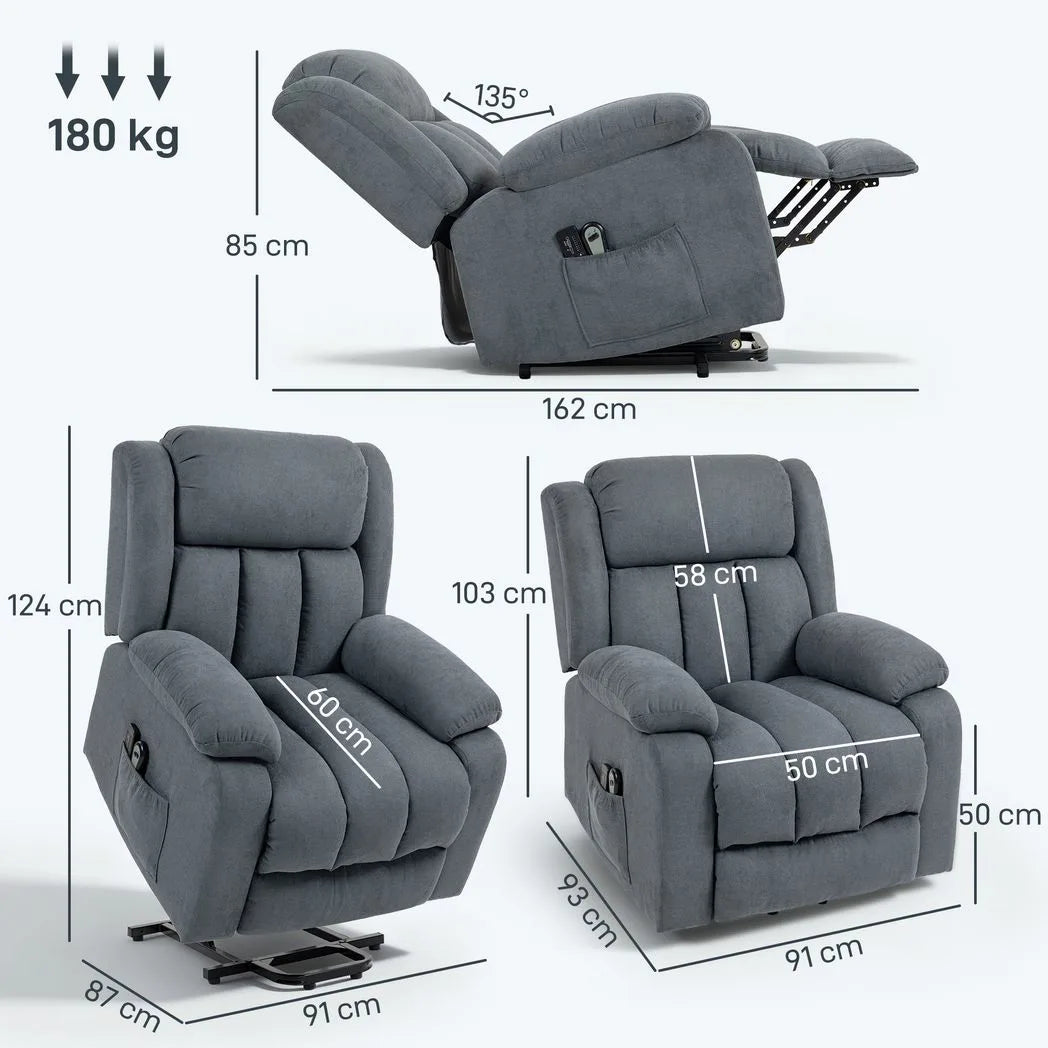 HOMCOM Power Lift Recliner Chair with Vibration Massage, Lift Chair for Elderly with Footrest, Remote, Side Pocket, Grey
