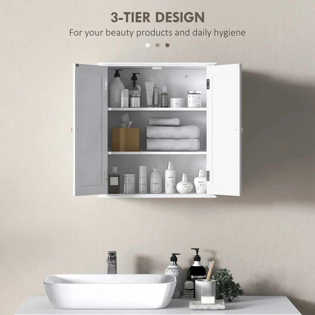 HOMCOM Bathroom Wall Cabinet, 3-Tier Wall-Mounted Bathroom Storage Cabinet with Adjustable Shelf, White