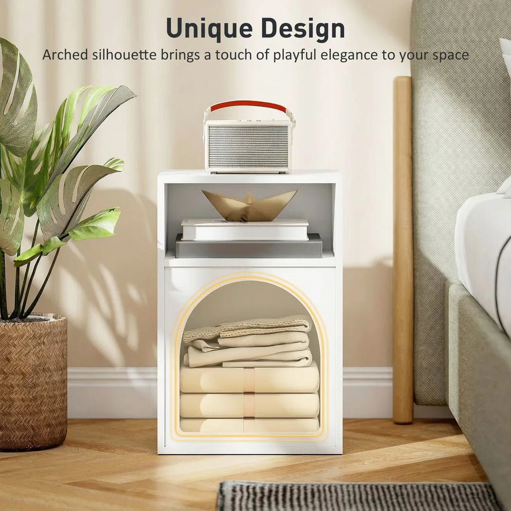 HOMCOM Bedside Table with 2 Open Compartments - White