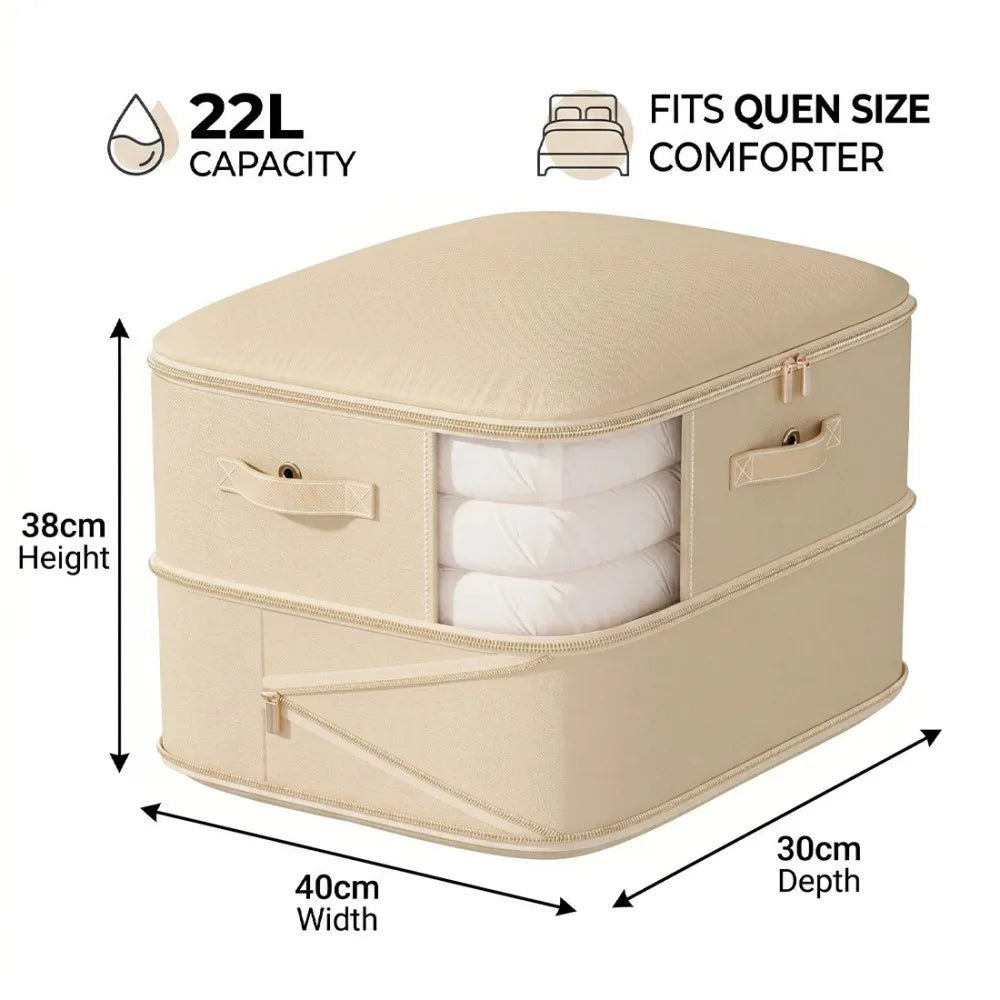 NEW 4x Clothes Storage Bags With Zips Bedroom Large Collapsible Storage Box Bedding UK-Beige
