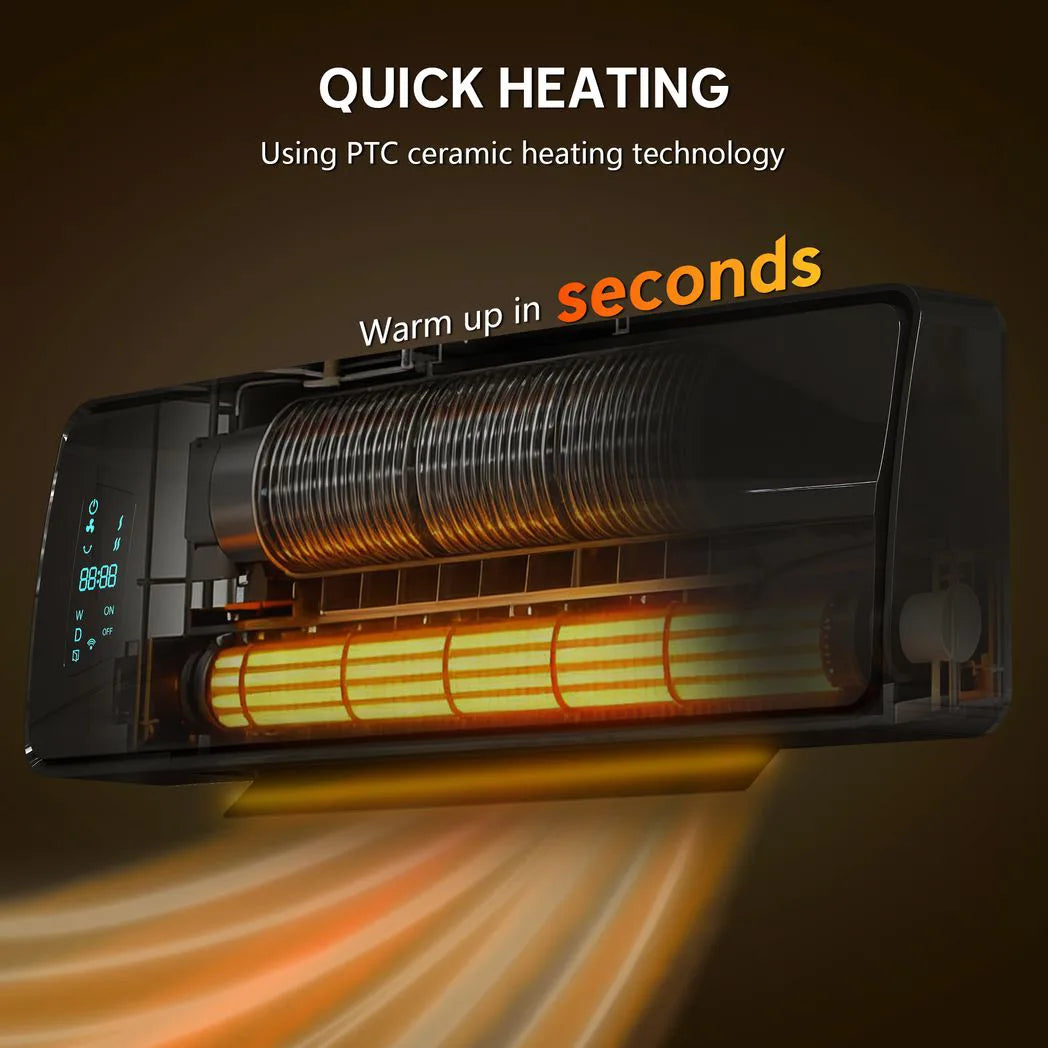 HOMCOM 2000W Ceramic Electric Heater with Fan, Adjustable Thermostat, Wall Mounted - Black