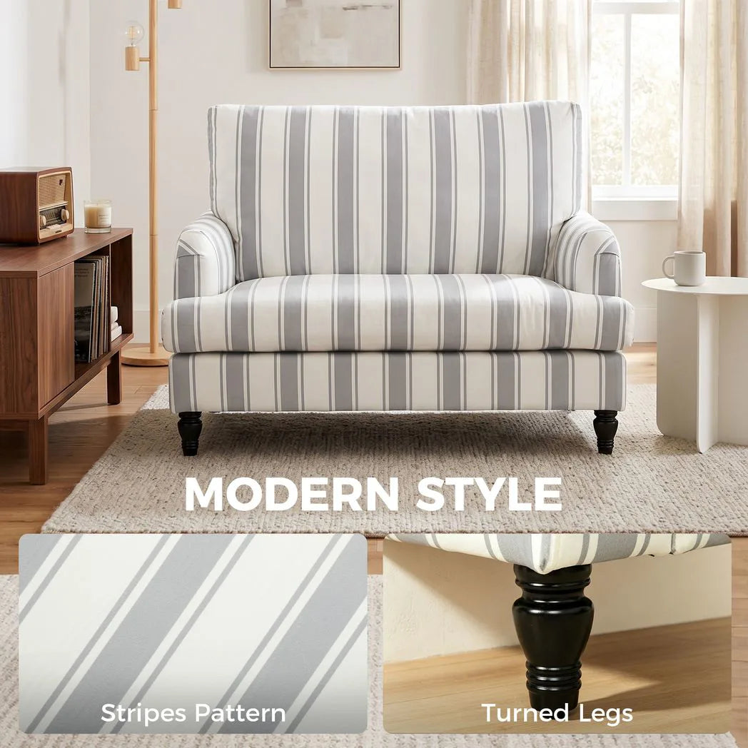 HOMCOM Velvet Single Sofa Armchair, Modern Accent Chair with Stripes, Turned Legs and Wide Seat, Grey