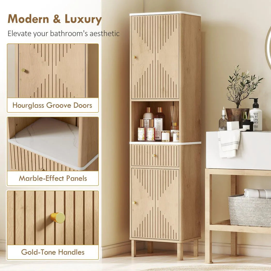 HOMCOM Slim Bathroom Cabinet with Silent Drawer Rail for Scandinavian, Japanese Styles - Wood-Effect