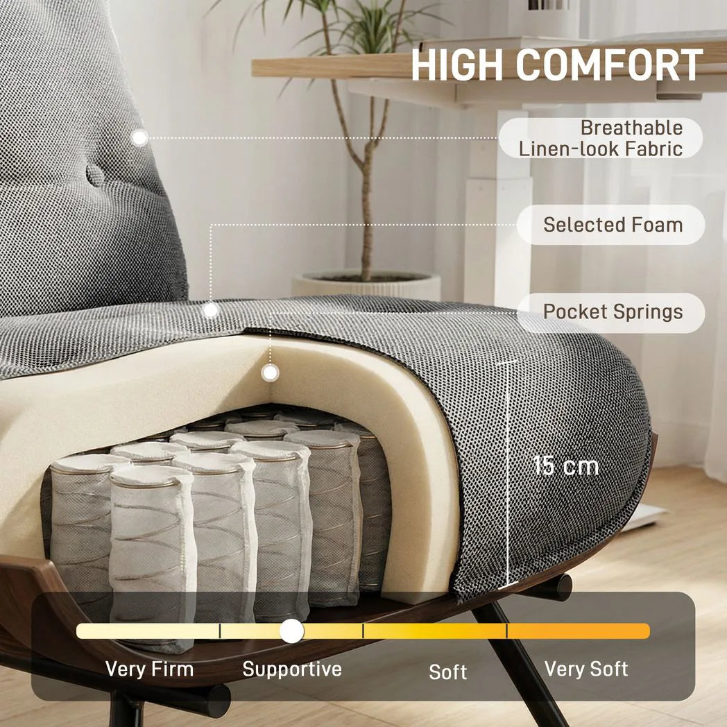 HOMCOM Accent Chair, Linen-look Fabric Reading Chair with Spring Cushion, Slatted Support, Steel Frame, Dark Grey