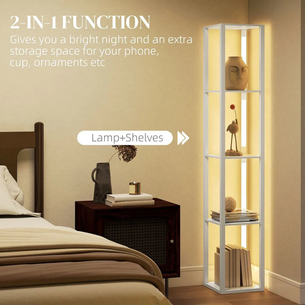 HOMCOM Floor Lamp with Shelves and 3 Brightness Levels - White