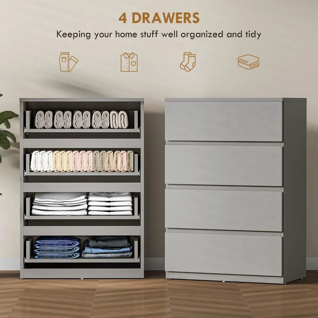 HOMCOM Chest of Drawers, 4-Drawer Storage Cabinets, Modern Dresser, Storage Drawer Unit for Bedroom