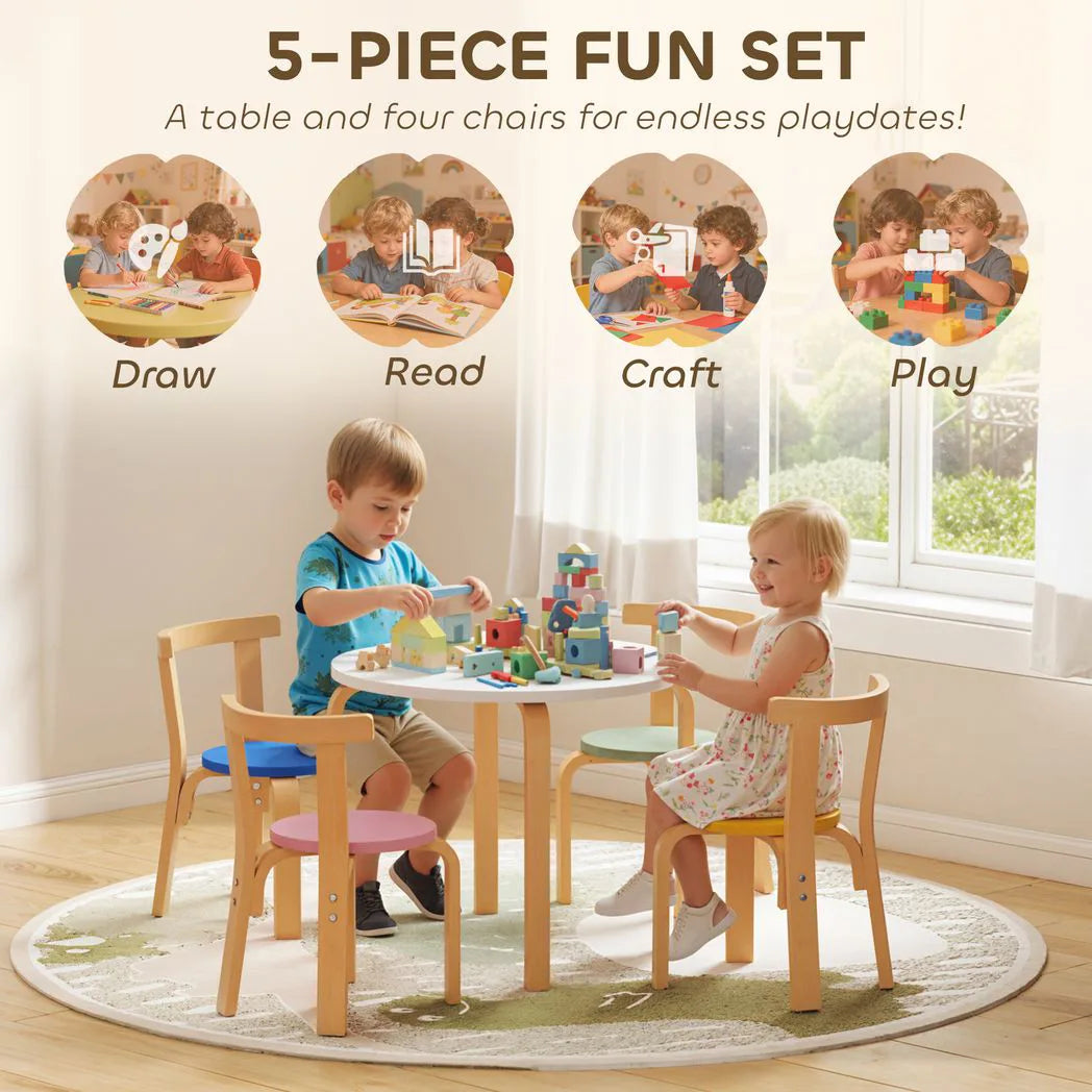 AIYAPLAY 5 Piece Kids Table and Chairs Set, Wooden Toddler Table and Chairs Set for Nursery, Playroom, Classroom, for 3-8 Years