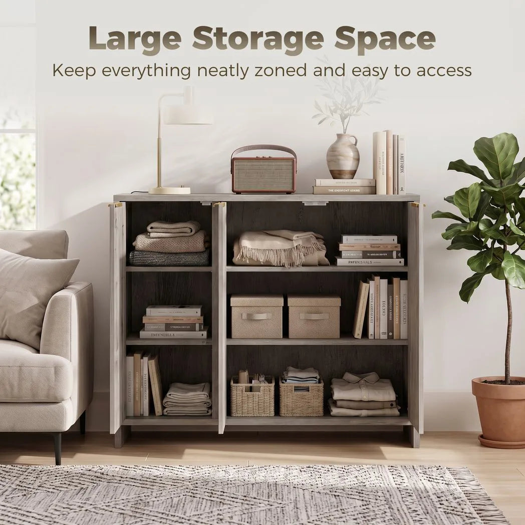 HOMCOM Sideboard Cabinet, Modern Storage Cabinet with 3 Doors and Adjustable Shelves for Living Room, Dining Room, Grey