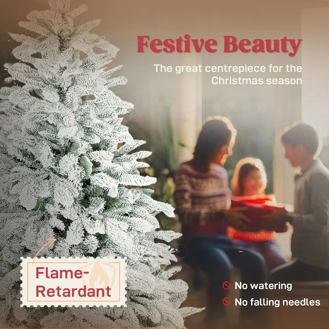 HOMCOM 5 ft Artificial Flocked Christmas Tree with 717 Branches, Hinged Xmas Tree with Foldable Metal Stand, Easy Assembly for Home Office Decor