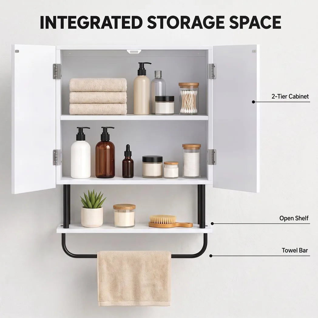HOMCOM Bathroom Wall Cabinet Modern Space Saver Wall Mounted Cabinet Doors Storage White