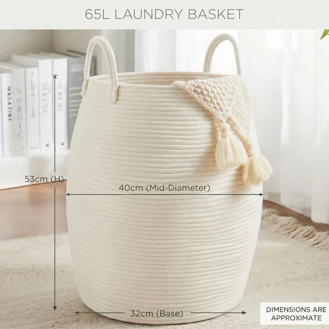 65L Laundry Basket Folding Bin Bag Hamper Dirty Washing Clothes Storage Handle-White