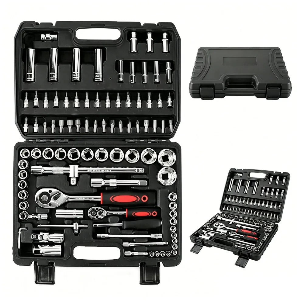 94 Piece 1/2" & 1/4" Drive Socket Set Screwdriver Ratchet Bits Wrench Tool Kit