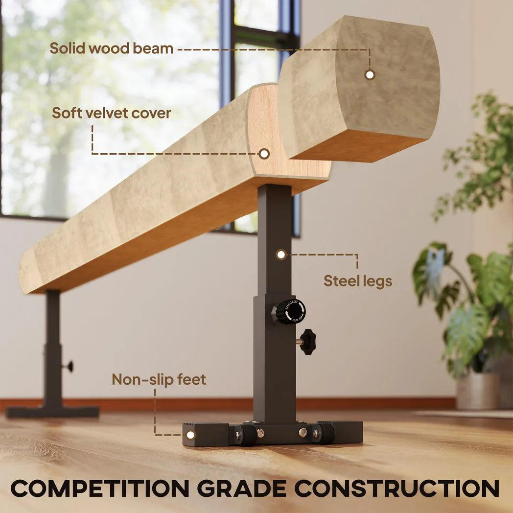 HOMCOM 7.5ft Adjustable Balance Beam, Gymnastics Beam with Wheels, Gymnastics Equipment for 6 Years Old Training
