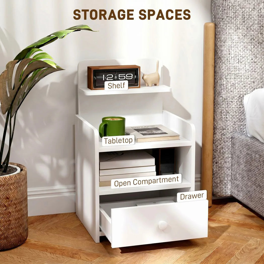HOMCOM Bedside Cabinet, Bedside Table with Drawer and Shelf for Living Room, White