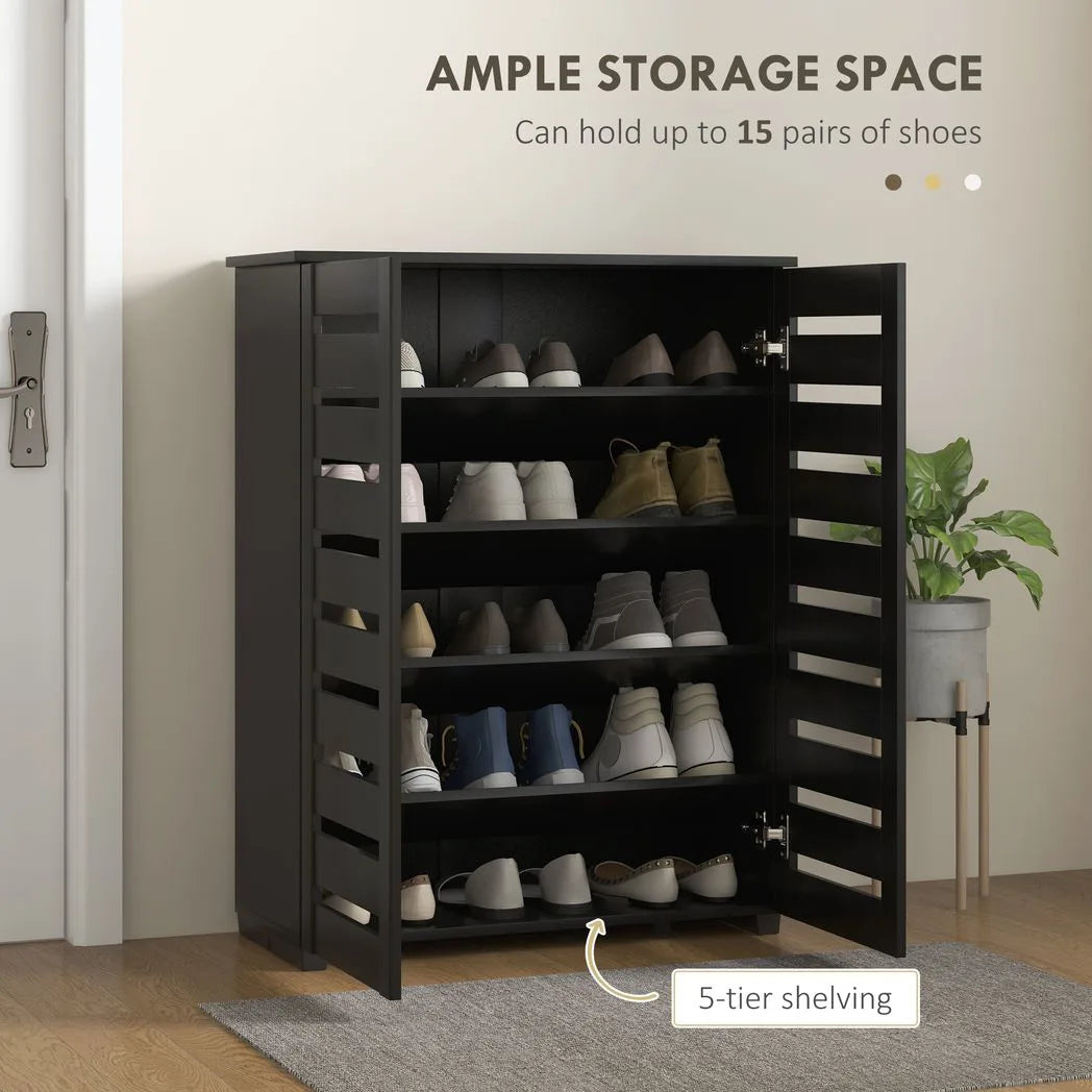 HOMCOM Narrow Shoe Cabinet for Entryway, 5-Tier Slim Shoe Storage Cabinet with 2 Slatted Doors and Adjustable Shelves