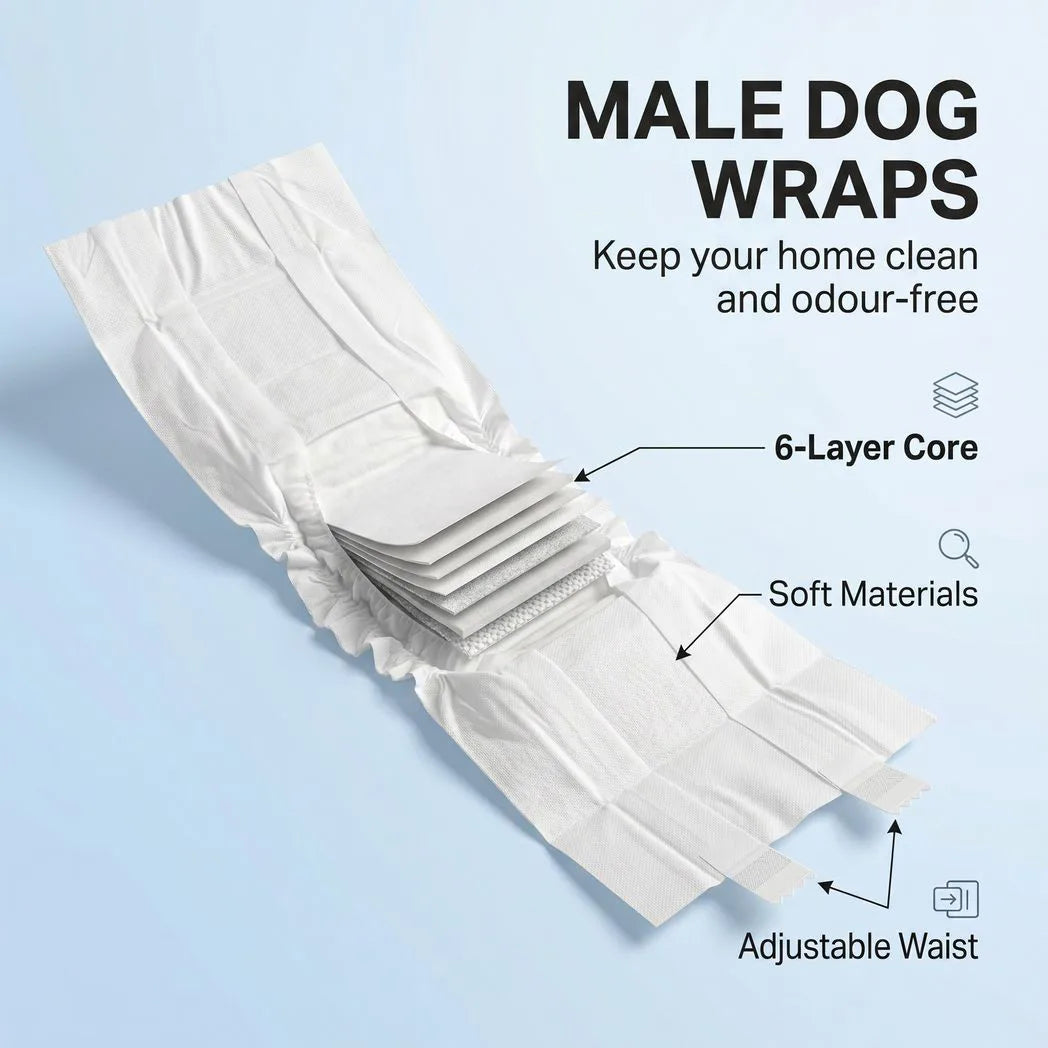 PawHut Dog Diapers Super Absorbent Leak-Proof Dog Nappies for Male Dogs Size S 30-48 cm Waist