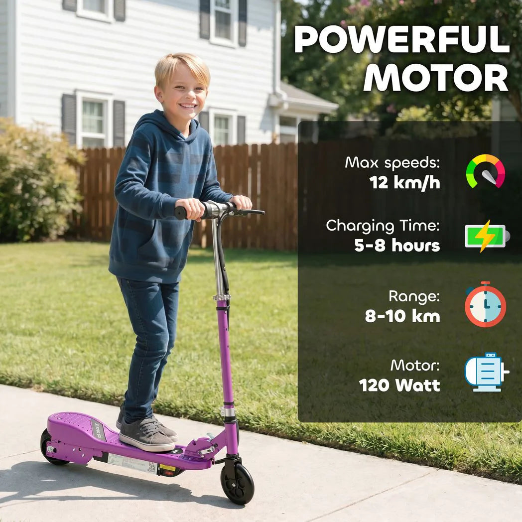 HOMCOM Foldable Electric Kids Scooter, Ride-on for Ages 7-14 Years, Purple