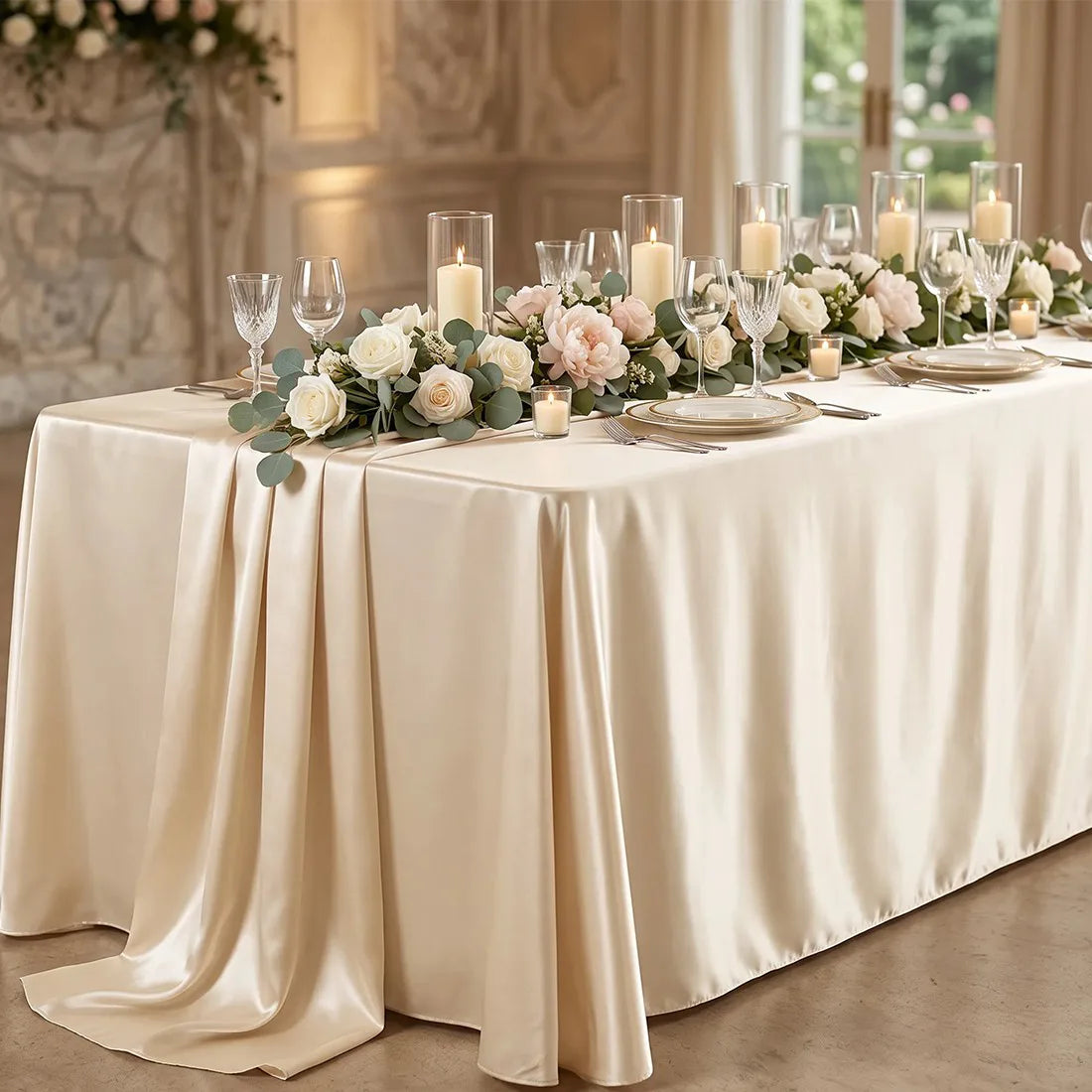 Tablecloth Table Cover Cloth Rectangular Tablecloth Rectangle Wedding Tablecloth-beige