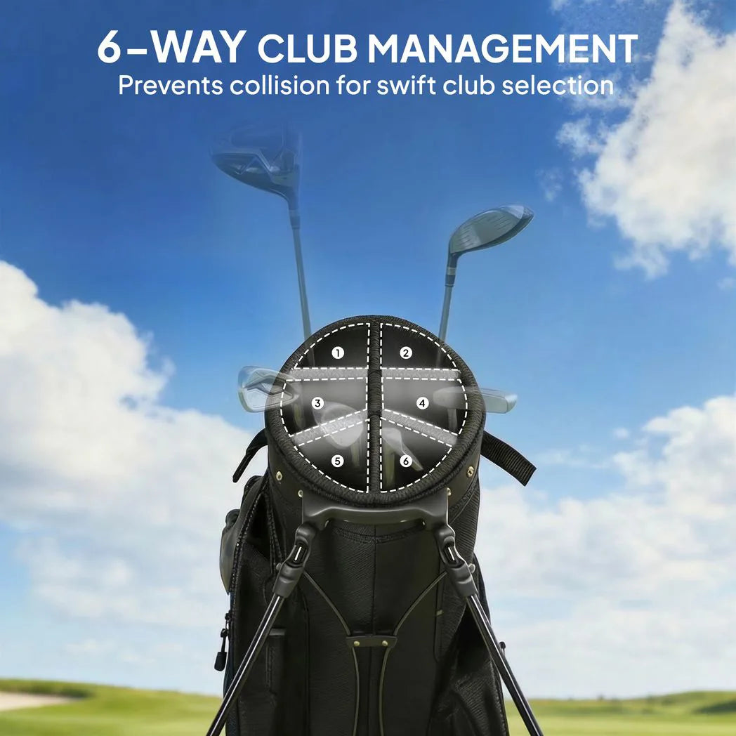 Outsunny Golf Stand Bag 6 Way Full-Length Dividers, Waterproof Golf Bag with 5 Pockets, Grey