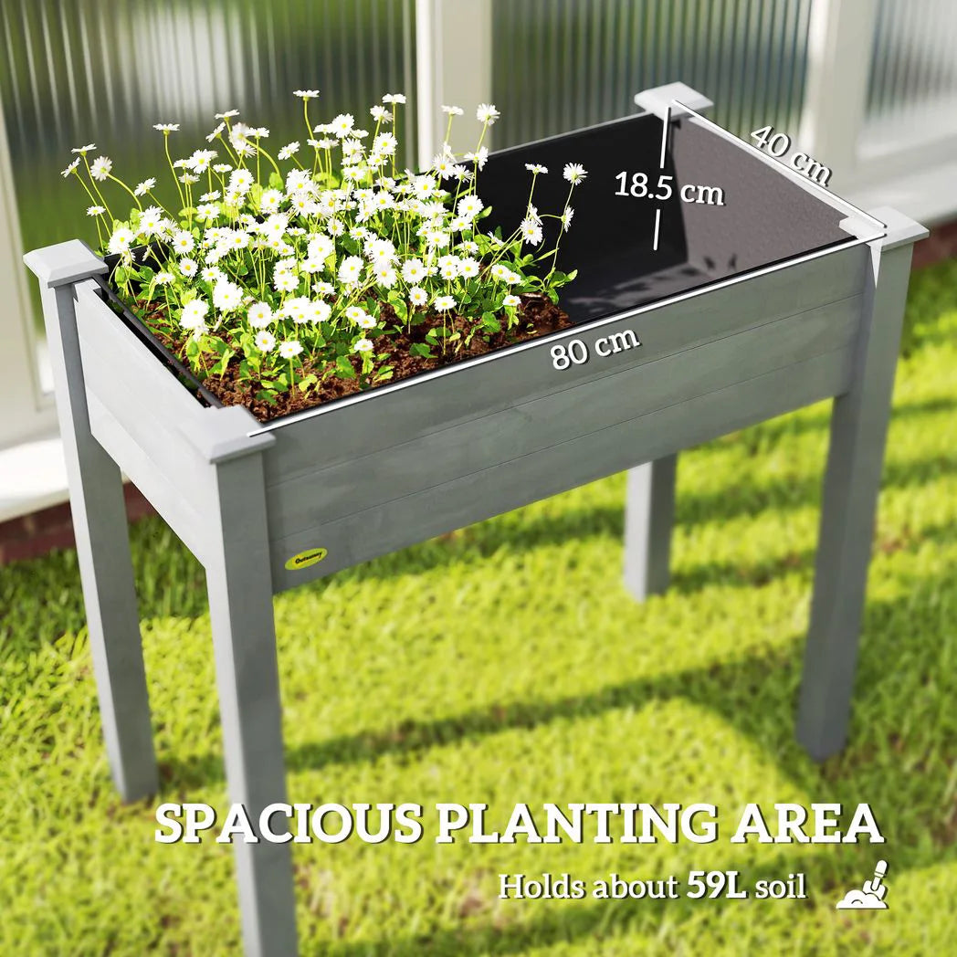 Outsunny Raised Bed for Garden, Wooden Elevated Planter Box with Bed Liner, for Flower Vegetable Herb, Dark Grey