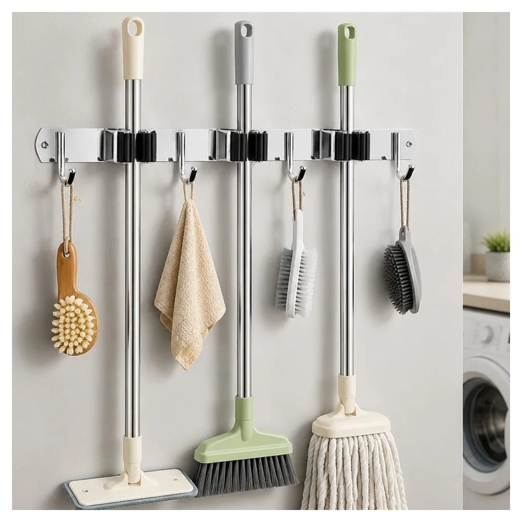 Garage Wall Organizer: 3-Slot Tool Holder with 4 Hooks for Efficient Storage
