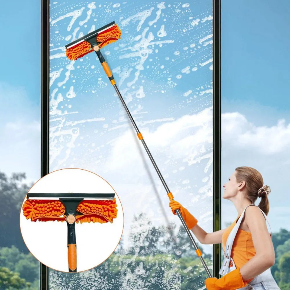 4.5m 15ft Telescopic Window Cleaning Brush Kit Extending Wash Head Squeegee High