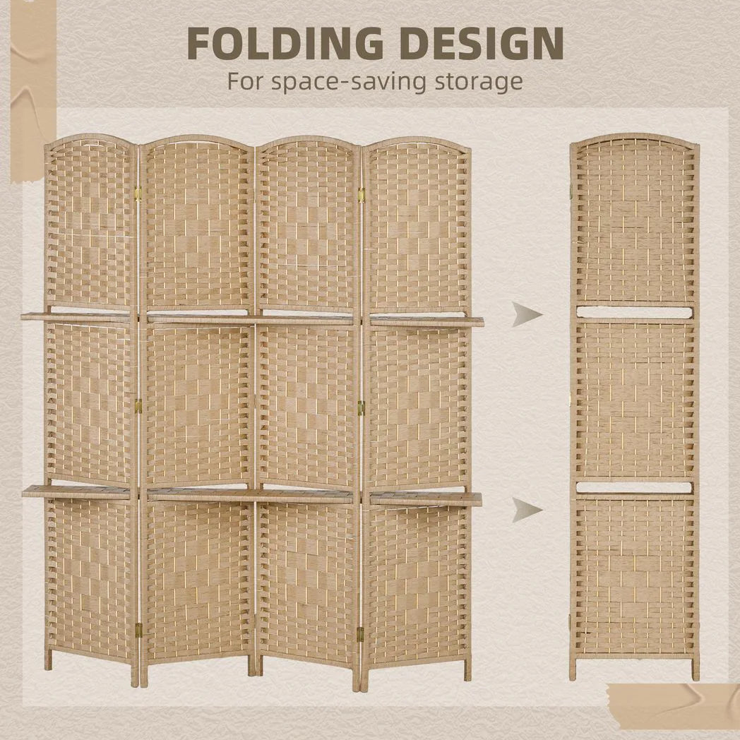 HOMCOM Freestanding Privacy Screen, 4 Panel Folding Room Divider for Living Room, Bedroom and Office, 160 x 170cm, Natural