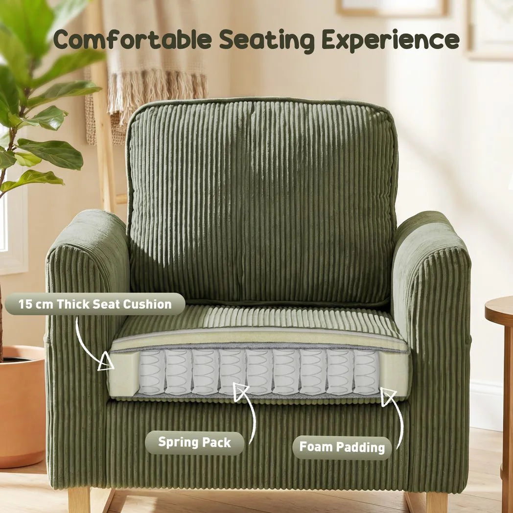HOMCOM Accent Chair with Spring, Modern Industrial Armchair with Metal Legs for Livingroom Dark Green