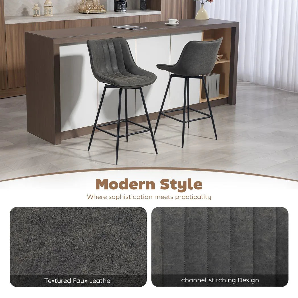 HOMCOM Set of 2 PU Leather Swivel Bar Stools - Grey