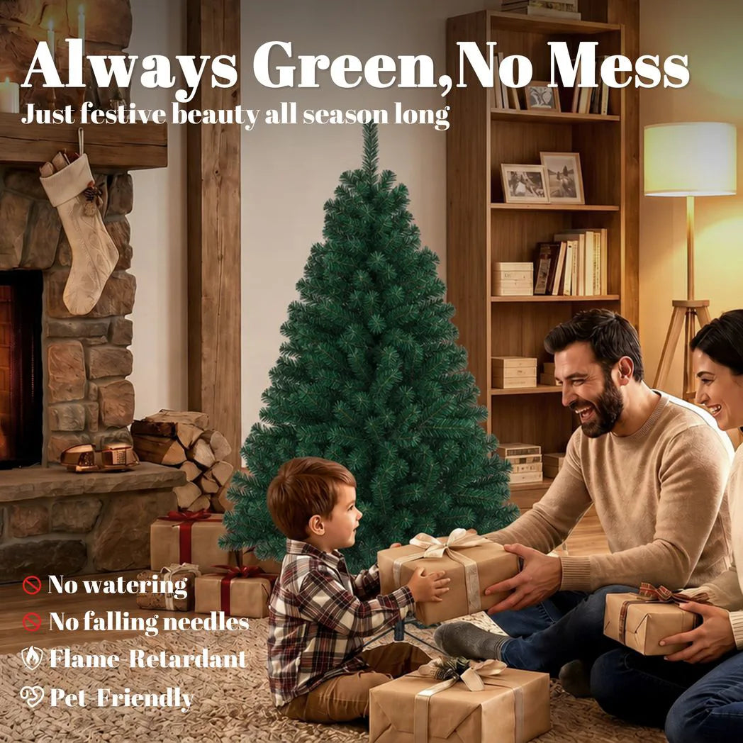 HOMCOM 5ft Artificial Christmas Tree, Fir Hinged Xmas Tree with 420 Branch Tips, Foldable Steel Stand, Green