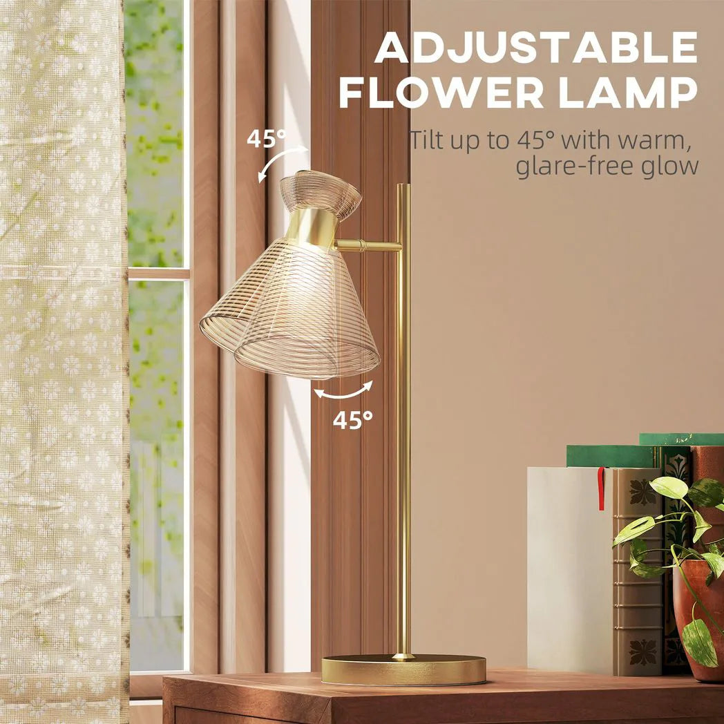 HOMCOM Modern Table Lamp, Bedside Lamp with Adjustable Flower-Shaped Head and E27 Socket for Living Room Bedroom Study, Bulb Not Included, Gold Tone
