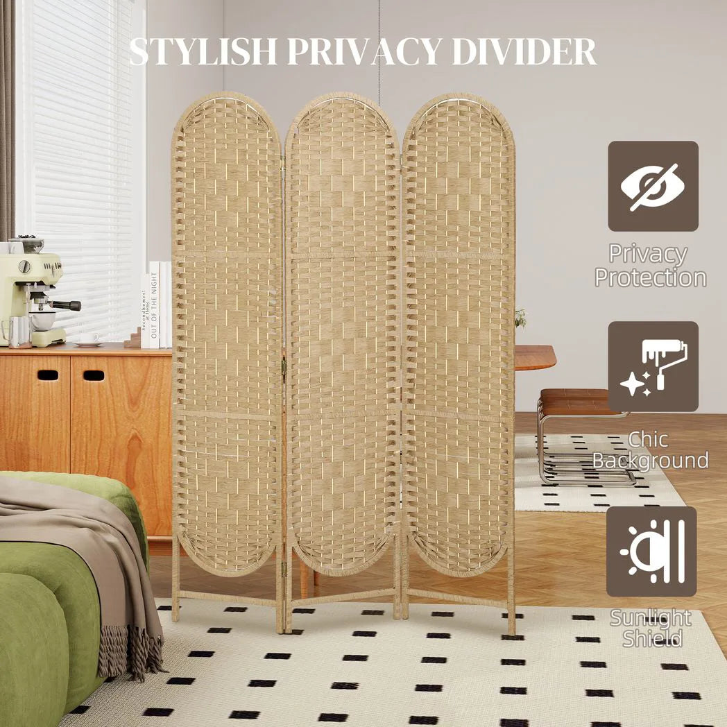 HOMCOM Freestanding Privacy Screen, 3 Panel Folding Room Divider for Living Room, Bedroom and Office, Natural Wood Finish