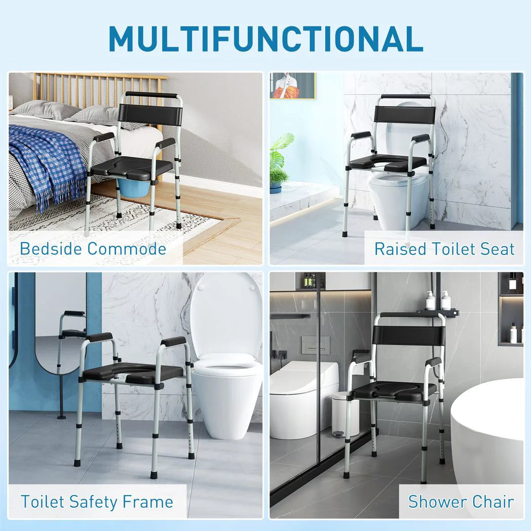 HOMCOM Commode Chair for Elderly with Arms and Back, Lightweight Non-Slip Commode w/ Removable Bucket, Height Adjustable, Black