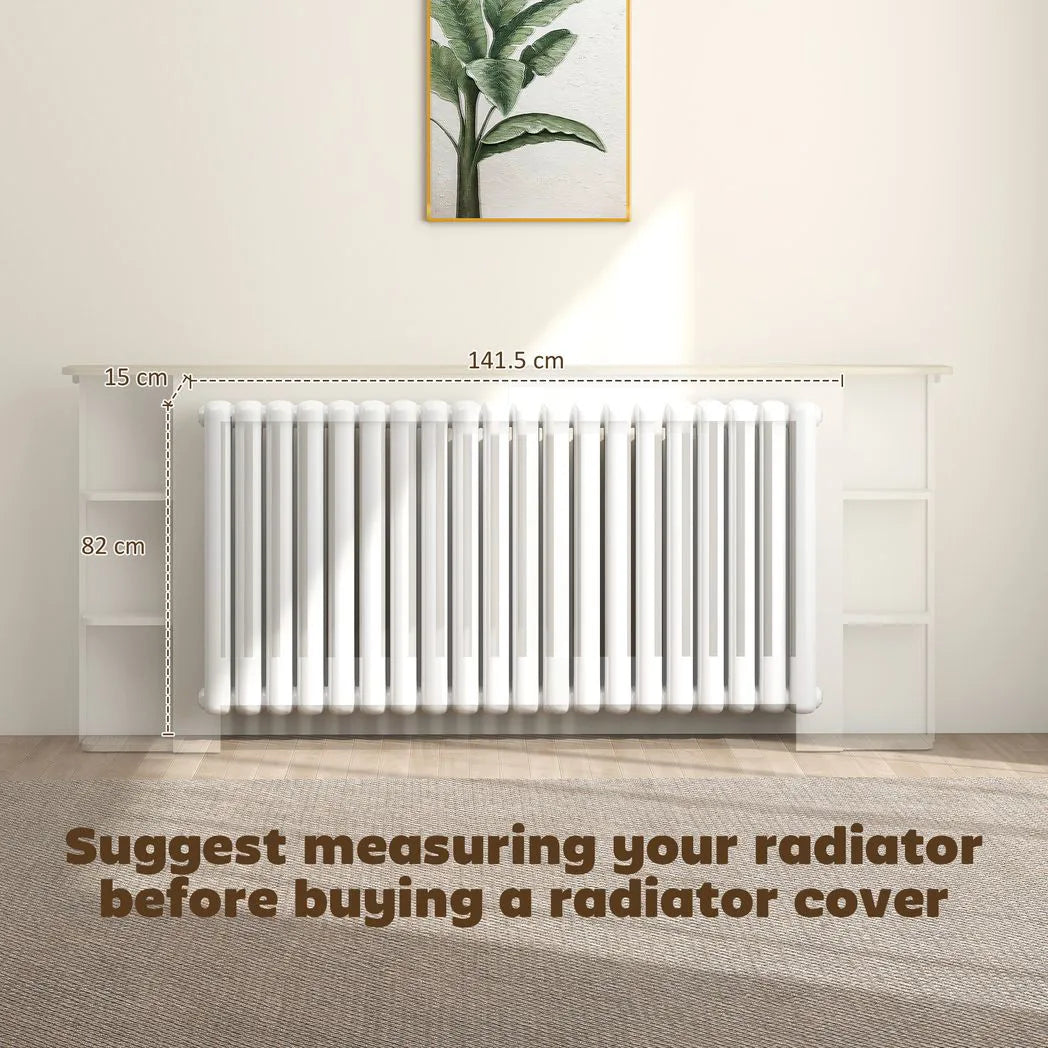 HOMCOM Radiator Cover with Open Storage Shelves, Vertical Slatted Cabinet Shelf Heater Cover for Living Room, Hallway, Extra Large, White