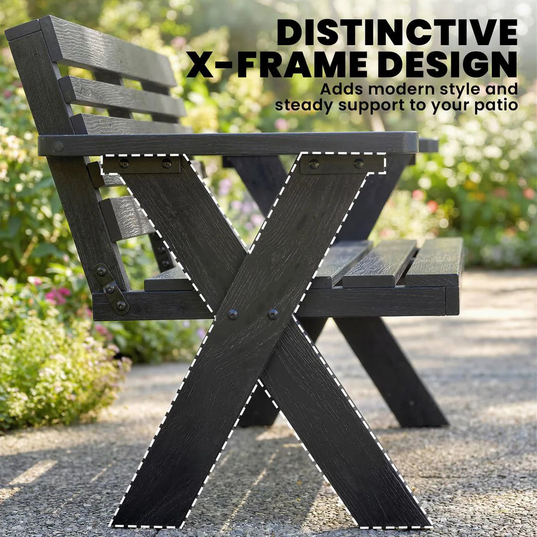 Outsunny 2 Seater Wooden Garden Bench, Slatted Patio Bench with Armrest and Backrest, Black