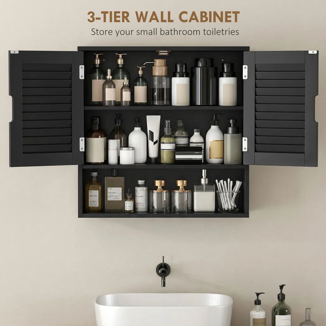 HOMCOM Bathroom Cabinet, Wall Mounted Storage Cabinet with Adjustable Shelves, 60 x 20 x 60 cm, Black