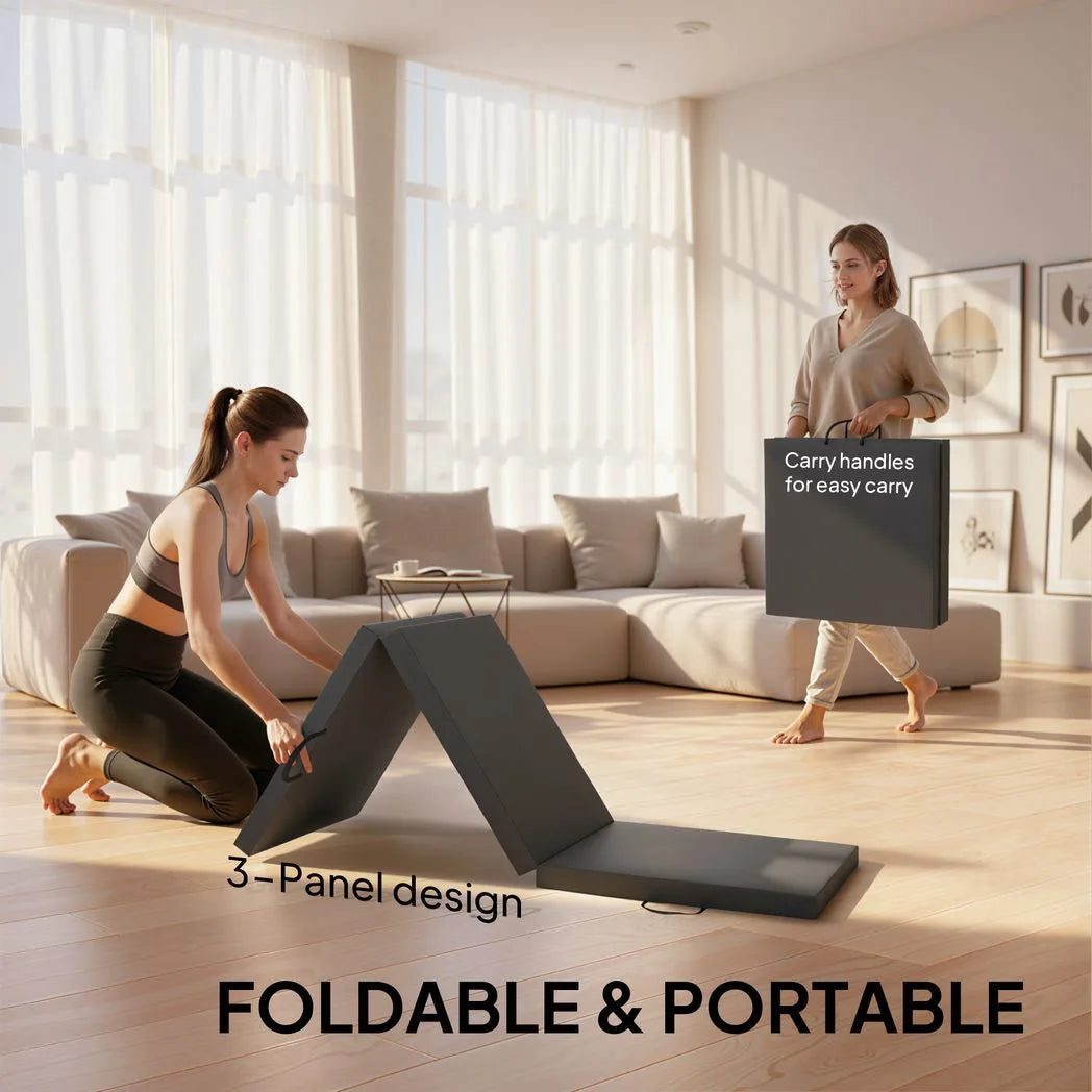 HOMCOM Gymnastics Mat, Tri-Fold Crash Exercise Pad, 6FT 2" Thick Foldable Workout Mat with Handles for Home Training, Grey